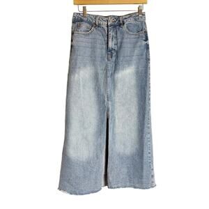 Habitual Light Blue Wash Long Front Slit Denim Jean Midi Maxi Skirt Size 4